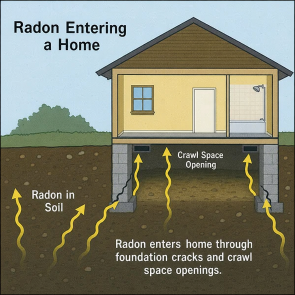 Radon entering a home